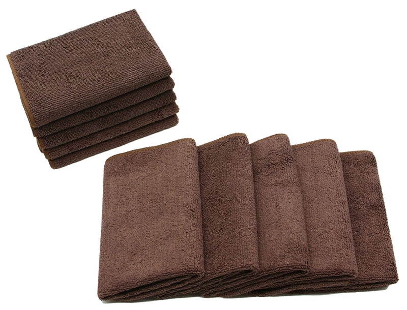 VeraSong Microfiber Dish Cloths Fast Drying Kitchen Cleaning Cloth Dish Rags Dust Cloths Ultra Absorbent Lint Free Washcloths 12inch x 12inch 10 Pack Brown - Image 3
